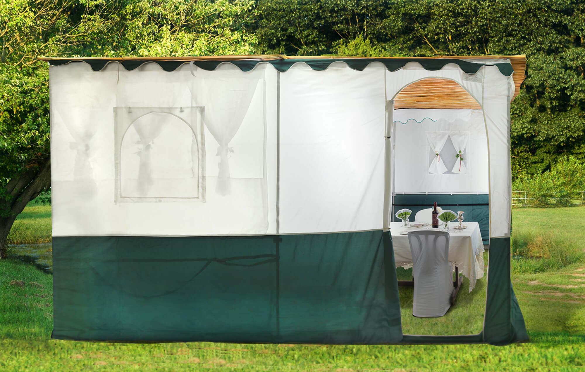 A beautifully decorated sukkah set for the holiday