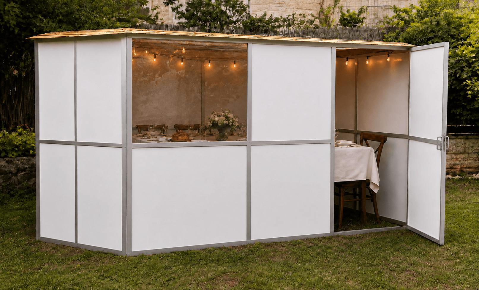 Permanent schach on a sukkah frame